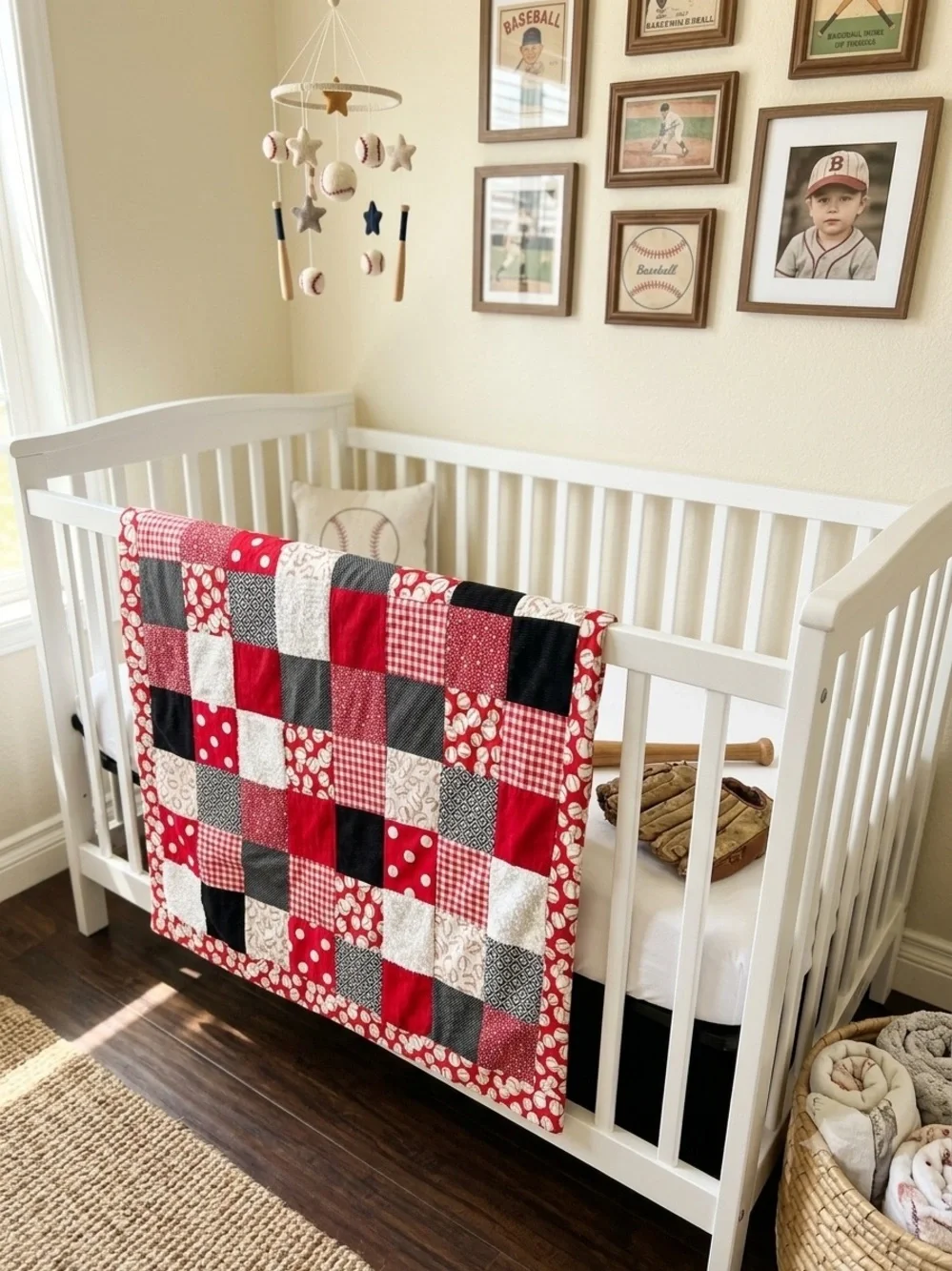 Handmade Patchwork Quilt - Red, Black, Cream